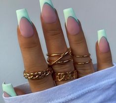 Gold Chunky Ring, Ring Geometric, Mint Nails, Chain Ring Gold, Short Square Acrylic Nails, Chunky Ring, Long Square Acrylic Nails, Ring Chain