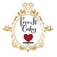 the logo for sweet cakes with a red heart in the center and gold trimmings