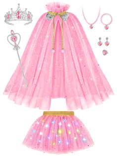 a pink tutu skirt and tiara with accessories