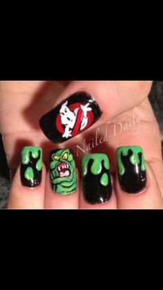 Ghostbusters Nails, Themed Acrylic Nails, Coolest Nails, Ghostbusters Birthday, Ghostbusters Party, Horror Nails, Funky Nail Art, Themed Nails, Gel Powder