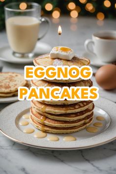 A photo of a  Eggnog Pancakes a Christmas Pancake Recipes Eggnog Pancakes Recipe, Eggnog Pancakes, Easy Eggnog, Homemade Eggnog, Eggnog Recipe, Breakfast Menu