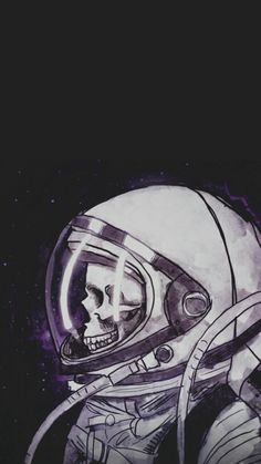 a drawing of an astronaut with a skull in his helmet