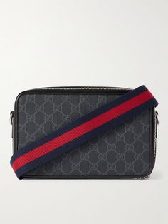 Gucci's compact messenger bag is ideal for carrying just the essentials – think your phone, cardholder and keys. It's made from the label's signature 'GG Supreme' coated-canvas and has contrasting leather trims, including a debossed logo patch. Detach the webbing strap to carry yours as a pouch. On-the-go Satchel With Leather Trim And Double Handle, Gucci Crossbody Bags For Men, Gucci Cardholder, Gucci Messenger Bag Mr Porter, Designer Red Gucci Wallet, Canvas Messenger Bag, Summer Sunglasses, Gucci Accessories, Gucci Leather