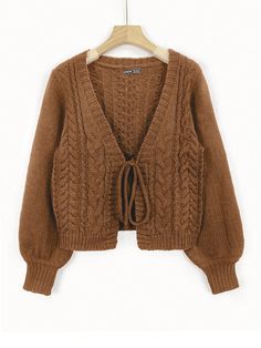 Women's Deep V-Neck Long Sleeve Tie Front Casual Loose Comfortable Cardigan,Long Sleeve Tops Camel Casual  Long Sleeve Knitwear Plain  Slight Stretch  Women Clothing, size features are:Bust: ,Length: ,Sleeve Length: Cardigan Casual, Brown Cardigan, Tie Front Cardigan, Casual Cardigans, Bishop Sleeve, Cute Bow, Inspiration Mode, Cropped Cardigan, Clothing Size Chart