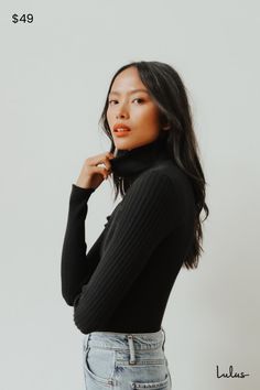 Your style will get an instant dose of sophistication with the Lulus Chic Observations Black Ribbed Turtleneck Sweater Top! Stretchy ribbed knit shapes this sweater-top-hybrid that has a classic turtleneck, long sleeves, and a fitted bodice. Tuck this top into high-waisted jeans or a flirty mini skirt to achieve a classically cute look! Fit: This garment fits true to size. Length: Size medium measures 21.5" from shoulder to hem. Bust: Great for any cup size. Waist: Fitted - stretchy fabric allow Black Ribbed Turtleneck, Classic Turtleneck, Headshots Women, Academia Style, Ribbed Turtleneck Sweater, Healthy Routine, Chic Sweaters, Ribbed Turtleneck, Long Torso