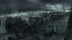 a city with lots of tall buildings and dark clouds