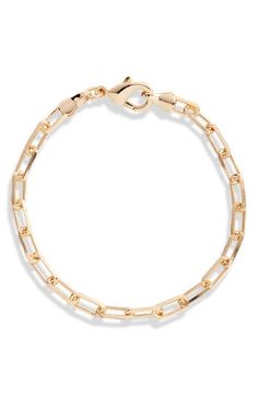 This 18-karat gold-fill bracelet with a paper-clip chain is perfect for adding casual polish to everyday looks. 6" length; 1/8" width Lobster clasp closure 18k-gold fill Made in Brazil Made In Brazil, Paper Clip, Womens Jewelry Bracelets, Chain Bracelet, Everyday Look, Lobster Clasp, Gold Filled, Brazil, Gold Bracelet