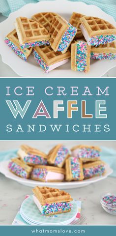 ice cream waffle sandwiches with sprinkles on top and in the middle