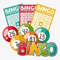 the word bingo surrounded by different types of gambling chips and numbers on a white background