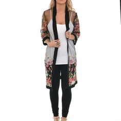 Spend A Day Strolling The Shore In The Sheer Embroidered Mesh Duster Or You Can Carry This As Cover Up. Womens Sheer Duster, Summer Beach Long Duster Cover-up, Spring Beach Cover-up Duster, Pink Floral, Kimono Top, Cover Up, Black Pink, Womens Sizes, Womens Dresses