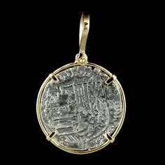 Atocha 2 Reale Silver Coin Pendant Item Number - ST-7004P Frame - Solid 14K Gold Single Prong Wrap Dimensions - 1" diameter and 1 1/2" long with Bale (pendant is the size of a quarter) Weight - 5.7 grams Now You Can Own a Piece of History! Atocha Silver is More Pure than Sterling Silver! The silver coin was hand cast using a formulated blend of silver ingots recovered from the Sunken Treasure of the Nuestra Senora de Atocha and fine Sterling Silver. The Nuestra Senora de Atocha (Our Lady of Atoc Sunken Treasure, Silver Ingot, Shipwreck, Silver Coin, Silver Bars, Hand Cast, Coin Pendant, Silver Coins, Our Lady