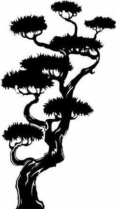 a black and white drawing of a bonsai tree