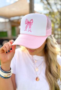 Put A Bow On It Trucker Hat Cheap Pink Trucker Hat For Beach, Preppy Hat, Pretty Hats, Pink Bow, Out Of Style, Beach Trip, Hat Fashion, Sunny Days, Sunnies