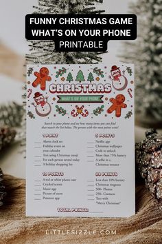 a printable christmas game for kids to play on the phone with text overlay that reads funny christmas game what's on your phone printable