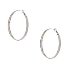 Flat Tube Hoop Pierced Earrings White Gold Plated 2.25'' Diameter As worn by Hoda Kotb Classic Small Hoop Clip-on Earrings, Silver Clip-on Hoop Earrings, Polished Finish Hoop Earrings, Clip-on Hoop Earrings, Triple Layer Necklace, Tube Hoop Earrings, Small Drop Earrings, Triple Hoop Earrings, Earrings White Gold