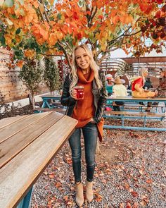 Fall Outfits Orange Sweater, Kentucky Fall Outfit, Burnt Orange Winter Outfits, Burnt Orange Jacket Outfit Fall, Bon Fire Outfit Fall, Fall Beer Festival Outfit, Burnt Orange And Black Outfit, Sweater With Jacket Outfit, Salem Fall Fashion