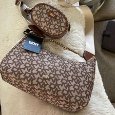 Brown/Beige Dkny Crossbody, Dkny Bag, Brown Purse, Brown Purses, Brown Beige, Purse, Women Accessories, Women Shopping, Color