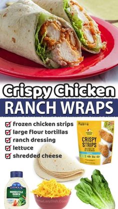 an advertisement for crispy chicken ranch wraps