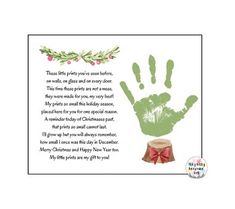 a christmas card with a hand print on it and a poem written in the middle