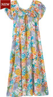 Womens Bold Floral Cotton Nightgown Frocks And Gowns, Sleeping Dress, Frock Patterns, Tropical Print Dress, Dress Patterns Free