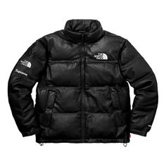 Supreme FW17 X The North Face Leather Nuptse Jacket 'Black' SUP-FW17-617 Black Leather Puffer Jacket For Cold Weather, Black Luxury Outdoor Outerwear, Black Leather Puffer Jacket, Bape Outfits, Nuptse Jacket, Snowboarding Outfit, Mens Fashion Classy, Black North Face, Stylish Sneakers