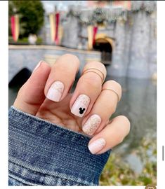 Disney Gel Nail Designs Simple, Simple Nails Disney, Disney Nails Valentines, Disney Christmas Nails Short, Disney Gel Nails Ideas, Disney French Manicure, Disney Inspo Nails, Nude Disney Nails, Belle Nails Disney