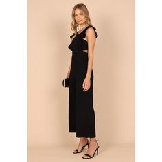 Looking for a jumpsuit that will make you feel like the life of the party? Look no further than this round neckline beauty! Featuring non adjustable straps with ruffle detail and a back opening with tie close, it's sure to turn heads. Flirty Sleeveless Jumpsuits For Evening, Flirty Sleeveless Jumpsuits And Rompers For Evening, Flirty Sleeveless Evening Jumpsuits And Rompers, Elegant Ruffled Jumpsuits And Rompers For Date Night, Summer Cutout Jumpsuits And Rompers For Date Night, Chic Jumpsuits And Rompers With Ruffled Straps For Spring, Chic Spring Jumpsuits And Rompers With Ruffled Straps, Elegant Ruffled Jumpsuits And Rompers For Brunch, Elegant Strapless Sleeveless Jumpsuit With Ruffles