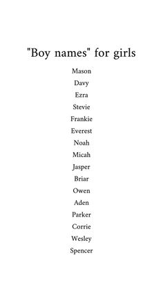 boy names for girls in black and white with the words, boys names for girls