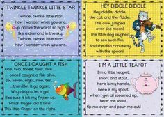 four different cards with the words twinkle twinkle little star, i'm a little teapot,