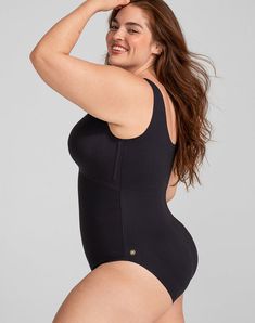 Honeylove's LiftWear Tank Bodysuit is powerful and versatile. This Bodysuit features 360° bonded compression to sculpt your midsection, underwire-free bust support so you can ditch your bra, and wide straps that won't dig in. This garment features an adjustable gusset that anchors the garment to ensure it always stays tucked in. Wear as an undergarment or a stylish top. Honeylove, Tank Bodysuit for Women in Vamp (Black), Size: XL Compressive Underwire Swimwear With Smoothing Detail, Black Compressive Swimwear Shapewear, Black Smoothing Shapewear Swimwear, Black Contoured Shapewear Bodysuit, Compressive Black Shapewear With Lined Body, Black Shapewear Swimwear, Black Full Coverage Shapewear With Built-in Padding, Black Full Coverage Shapewear With Padding, Black Sculpting Shapewear Swimwear