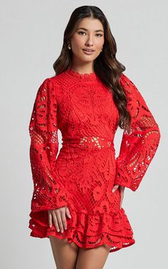 Kiss Me Now Mini Dress - Long Puff Sleeve Dress in Red Floral | Showpo USA Luxury Puff Sleeve Dress With Lantern Sleeves, Red Mesh Short Dress, Red Lace Dress With Sleeves Short, Red Dresses Short Long Sleeve, Red Dresses Long With Sleeves, Luxury Short Sleeve Lace Dress, Luxury Lace Dress For Night Out In Summer, Luxury Red Summer Gown, Luxury Red Embroidered Dress For Festive Season