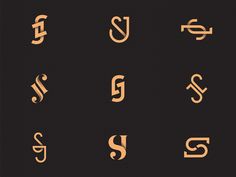 some type of alphabets that are gold and black with the letter s on them