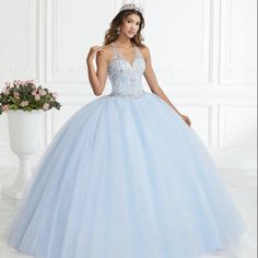 Blue Tulle Quinceanera Dress, Blue Floor-length Quinceanera Dress, Blue Tulle Quinceanera Dress For Gala, Blue Quinceanera Dress For Sweet 16, Elegant Blue Floor-length Quinceanera Dress, Blue Tulle Dress For Sweet 16, Floor-length Light Blue Gown For Quinceanera, Blue Fitted Quinceanera Ball Gown, Blue Fitted Ball Gown For Quinceanera