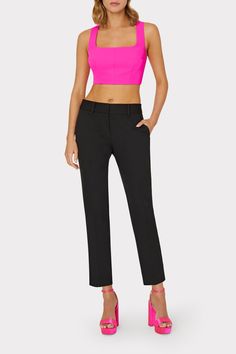 It’s hard to imagine a wardrobe without this season’s staple, the skinny Nicola Cady pant. This goes-with-everything style is a straight leg with a hint of stretch that hits at the perfect length, just above the ankles. Wear it with an ankle strap heel or dress it down with sneakers. It comes in black and ecru. What is Cady fabric? Cady is a luxurious fabric, most similar to a woven double crepe. It is medium weight, soft, and stable. It is smooth, holds its shape well, and sometimes can have a Black Neon, Weekend Outfit, Ankle Length Pants, Ankle Strap Heels, Vacation Outfits, Pants Straight, Luxury Fabrics, Strap Heels, Medium Weight