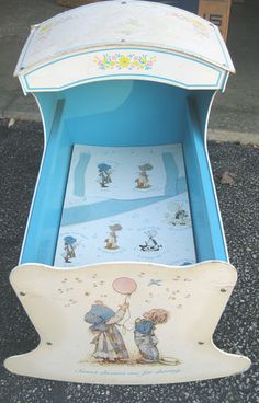 a blue and white box with pictures on it