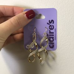 ~Sparkly Gold Dangle Spiral Earrings ~Brand: Claire’s ~Size: Os ~Never Worn Claires Earrings, Sterling Silver Owl, Crystal Heart Earrings, Owl Earrings, Gold Dangle Earrings, Earring Bundle, Snake Earrings, Spiral Earrings, Rainbow Crystal