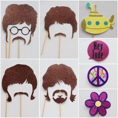 there are many different pictures of the same person on this cake topper that is made to look like they have hair and mustaches