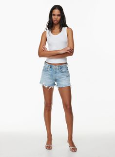 PARKER JEAN SHORT | Aritzia Fitted Cutoff Jean Shorts In Medium Wash, Fitted Cutoff Jean Shorts, Fitted Cutoff Shorts, Aritzia Shorts, Wedding Sweatshirts, Mid Rise Jean Shorts, Perfect Denim, Jean Short, Levi Shorts