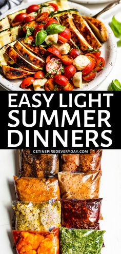 an easy light summer dinner with grilled chicken and vegetables