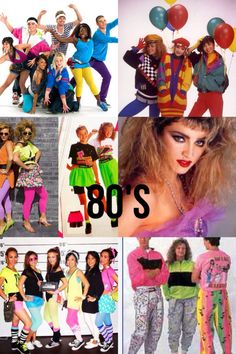 several photos of women in 80s fashion and the words 80's written below them