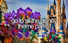 there is a sign that says, go to all the disney theme parks and it's flowers