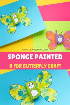 paper butterfly craft with the words sponge painted on it and an image of a butterfly