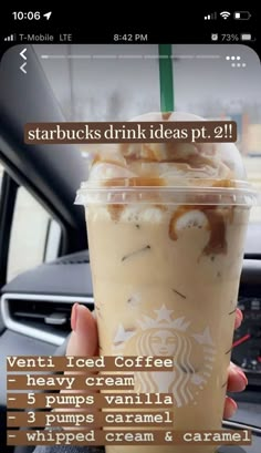 someone holding up a starbucks drink in their hand with the caption, starbucks drinks