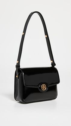 Tory Burch Robinson Spazzolato Convertible Shoulder Bag | SHOPBOP Luxury Bags Collection, Tory Burch Kira, Tory Burch Robinson, Logo Emblem, Purse Brands, Fancy Bags, Pretty Bags, Black Shoulder Bag