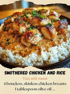 Crockpot Smothered Chicken And Rice, Smothered Rice, Shredded Chicken And Rice Recipes, Smothered Chicken And Rice, Mini Crockpot Recipes, Smothered Chicken Recipes, Quick Soup Recipes, Quick Soup, Brown Recipe