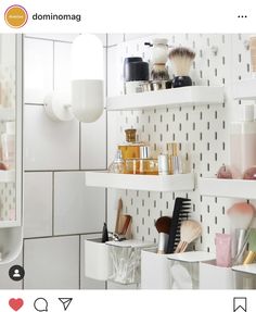 the shelves are filled with various beauty products