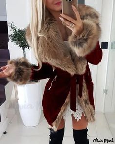 Color: Dark-Red, Size: M Winter Fur Coats, Stylish Coat, Tie Dye Long Sleeve, Womens Parka, Long Sleeves Coats, Padded Coat, Cotton Coat, Tonga, Faux Fur Collar