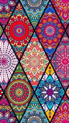 a colorful background with many different designs on it