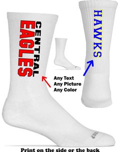 Moisture Wicking Sport Socks 98% Polyester & 2% Spandex Socks fit Shoe Sizes 6-12 * You can print whatever color or colors you would like. * Print on the side or the back Fitted Non-slip White Socks, White Non-slip Socks For Stocking Stuffers, Non-slip White Socks For Stocking Stuffers, Cheer Socks, Volleyball Socks, Football Numbers, Dance Socks, Personalized Socks, Football Socks