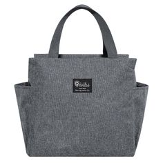 a grey tote bag on a white background